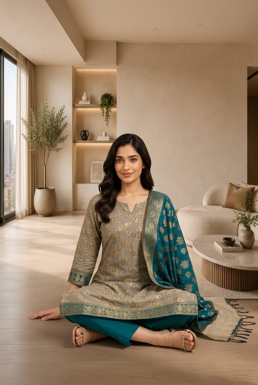 ✨ Banarasi Silk 3-Piece Unstitched Suit Set