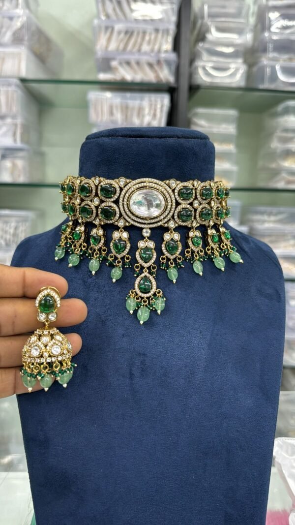 Antique EMERALD semi Precious Stone Chokar Set