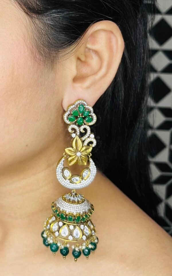 Green Kundan Jhumka - Image 2